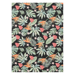 Dark Tropics Flower Foliage Fantasy with Monogram Tablecloth