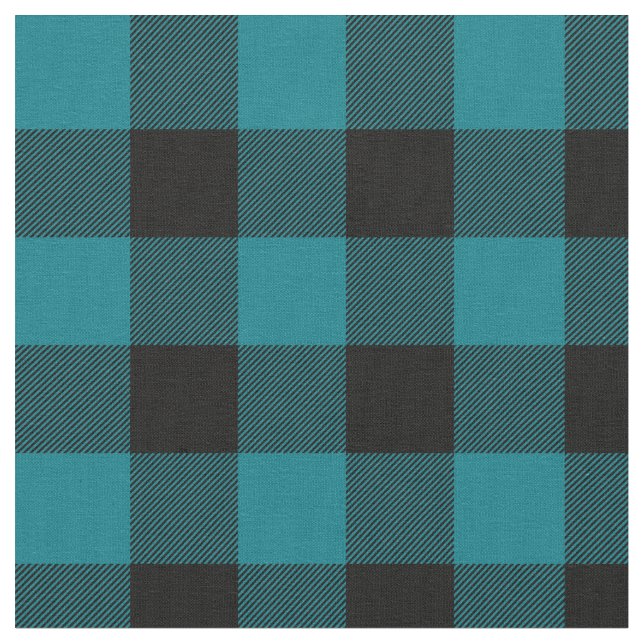 Dark Turquoise and Black Buffalo Plaid Fabric (Close Up)