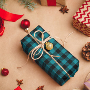 Dark Turquoise and Black Buffalo Plaid Wrapping Paper