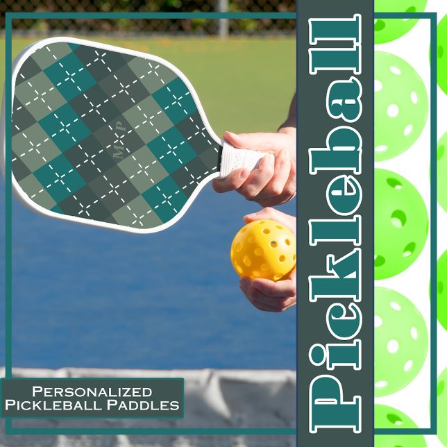Dark Turquoise and Grey Argyle with White Stitchin Pickleball Paddle (Creator Uploaded)