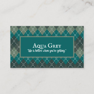 Dark Turquoise and Grey Preppy Argyle Business Card