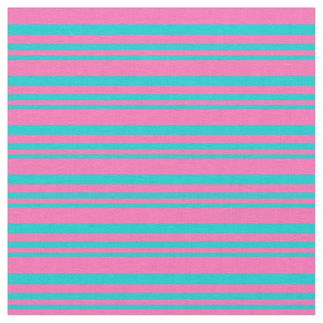 Dark Turquoise and Hot Pink Coloured Stripes Fabric (Close Up)