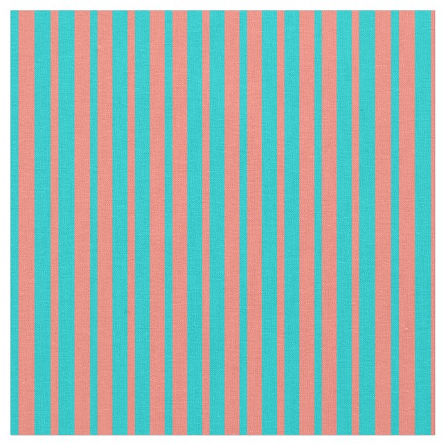 Dark Turquoise and Salmon Coloured Stripes Fabric (Close Up)