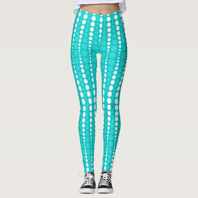 Dark Turquoise and White Polka Dot Leggings (Front)