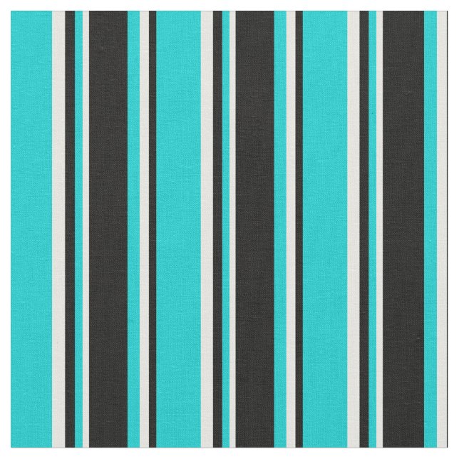 Dark Turquoise, Black & White Coloured Stripes Fabric (Close Up)