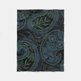 Dark Turquoise, Blue and Green Paisley Fleece Blanket