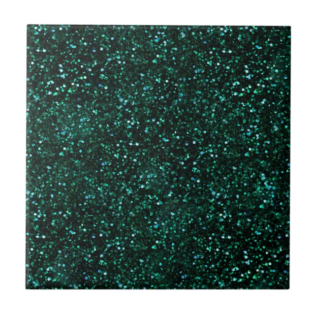 Dark Turquoise Blue Green Glitter Ceramic Tile (Front)