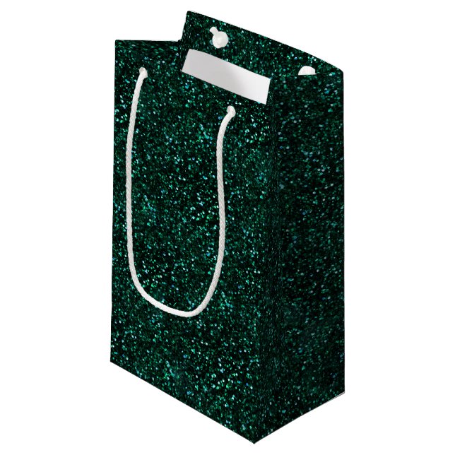 Dark Turquoise Blue Green Glitter Small Gift Bag (Front Angled)
