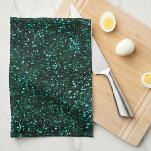 Dark Turquoise Blue Green Glitter Tea Towel