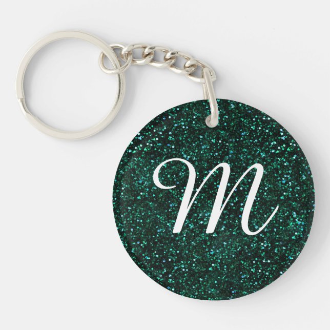 Dark Turquoise Blueish Spring Green Glitter Key Ring (Front)