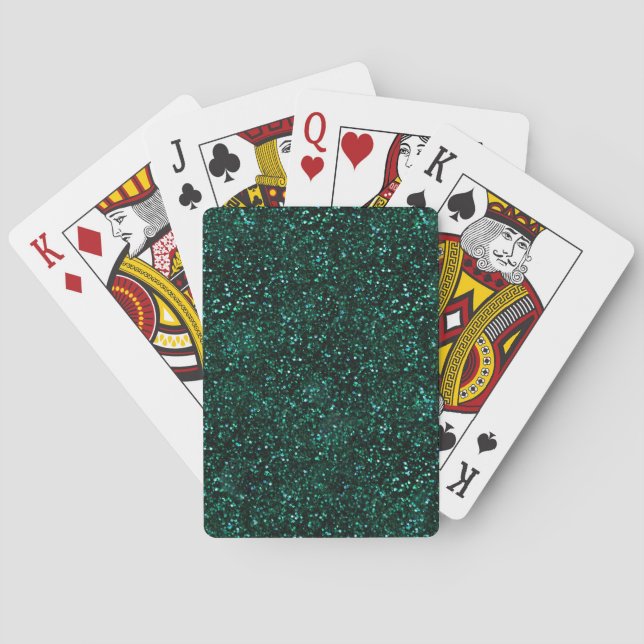 Dark Turquoise Blueish Spring Green Glitter Playing Cards (Back)
