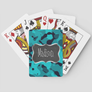 Dark Turquoise Camo; Chalkboard look Playing Cards