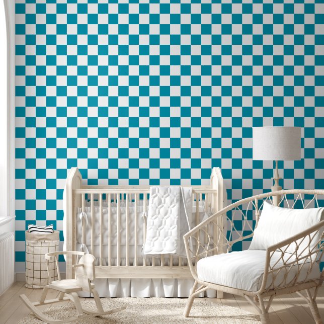 Dark turquoise checkered  wallpaper (Kids)