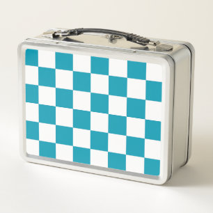 Dark turquoise chequered metal lunch box
