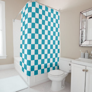 Dark turquoise chequered shower curtain