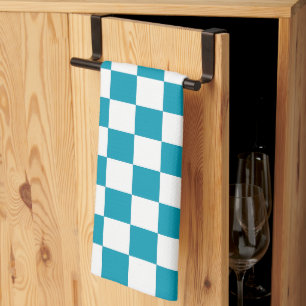 Dark turquoise chequered tea towel