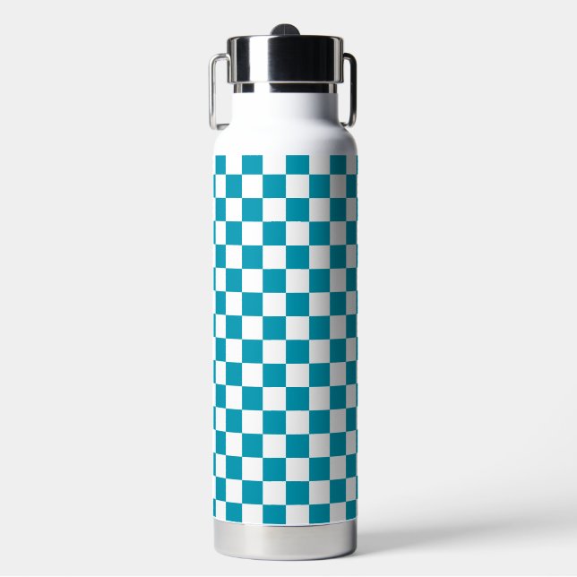 Dark turquoise chequered  water bottle (Front)