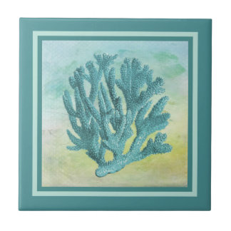 Dark Turquoise Coral Branch Tile