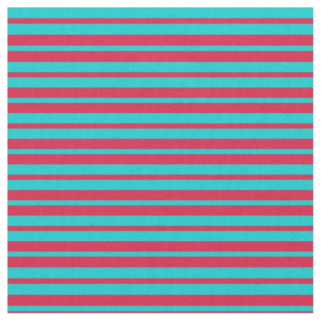 Dark Turquoise & Crimson Coloured Lines Fabric (Close Up)