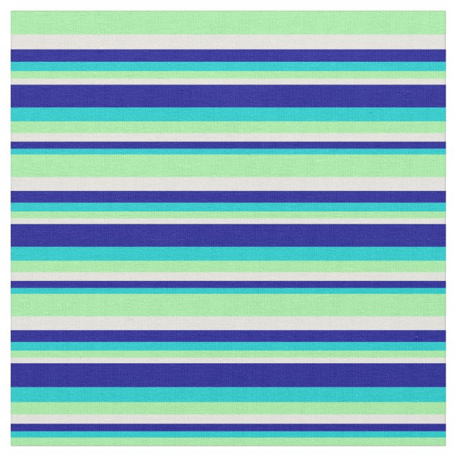 Dark Turquoise, Dark Blue, Beige & Green Pattern Fabric (Close Up)