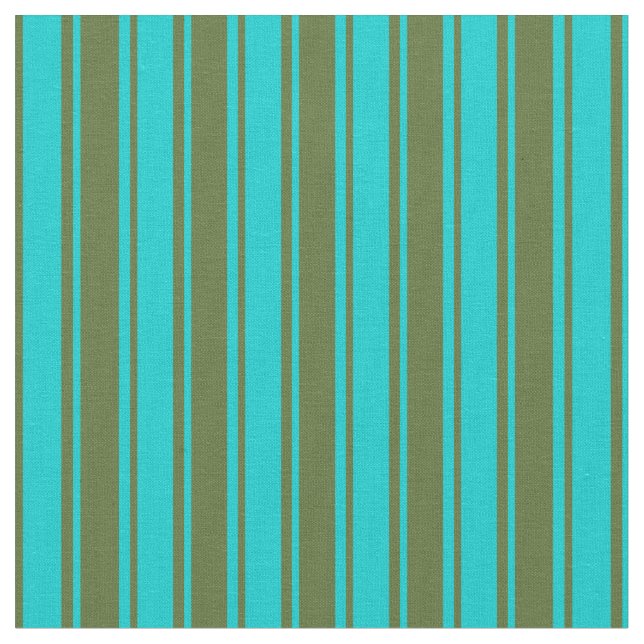 Dark Turquoise & Dark Olive Green Striped Pattern Fabric (Close Up)