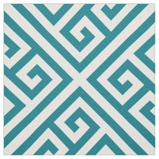 Dark Turquoise Diagonal Square Greek Key Pattern Fabric