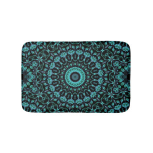 Dark Turquoise Floral Mandala Bath Mat