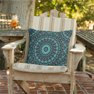 Dark Turquoise Floral Mandala Cushion