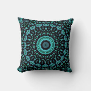 Dark Turquoise Floral Mandala Cushion