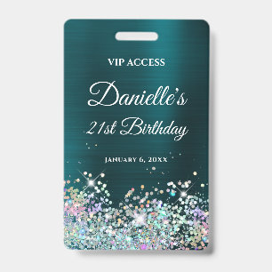 Dark Turquoise Foil Holo Glitter 21st Birthday ID Badge