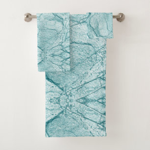 Dark Turquoise Marble Look Bath Towel Set