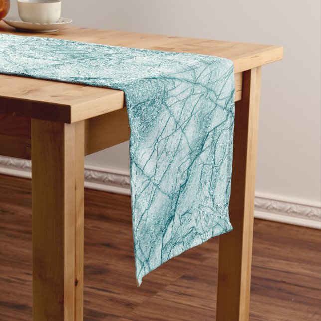 Dark Turquoise Marble Look Short Table Runner (In Situ)