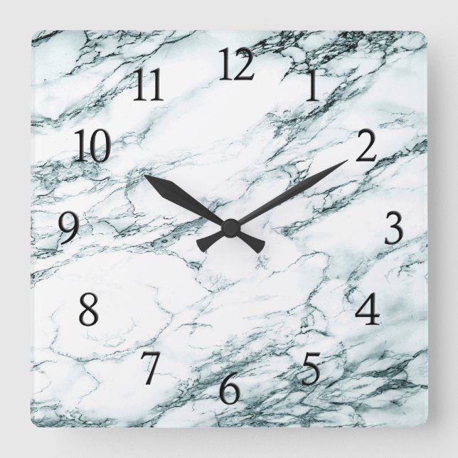 Dark Turquoise Marble w Black Numbers Square Wall Clock (Front)
