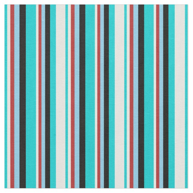 Dark Turquoise, Mint Cream, Red, Sky Blue & Black Fabric (Close Up)