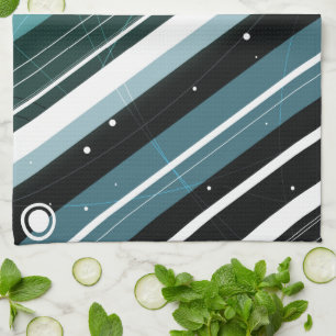 Dark Turquoise Modern-Retro Stripes with Monogram Tea Towel