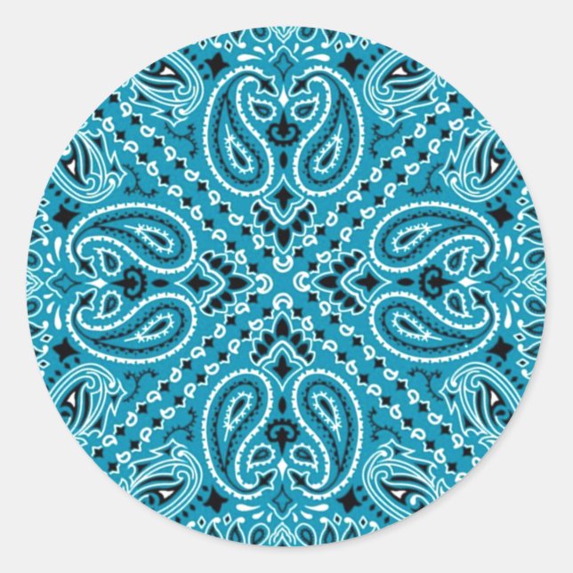 Dark Turquoise Paisley Western Bandanna Scarf Prin Classic Round Sticker (Front)