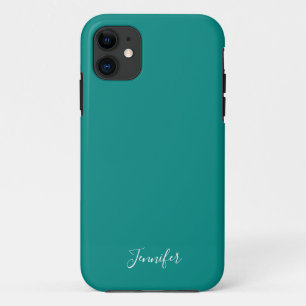 Dark Turquoise Solid Colour Custom Monogram iPhone 11 Case