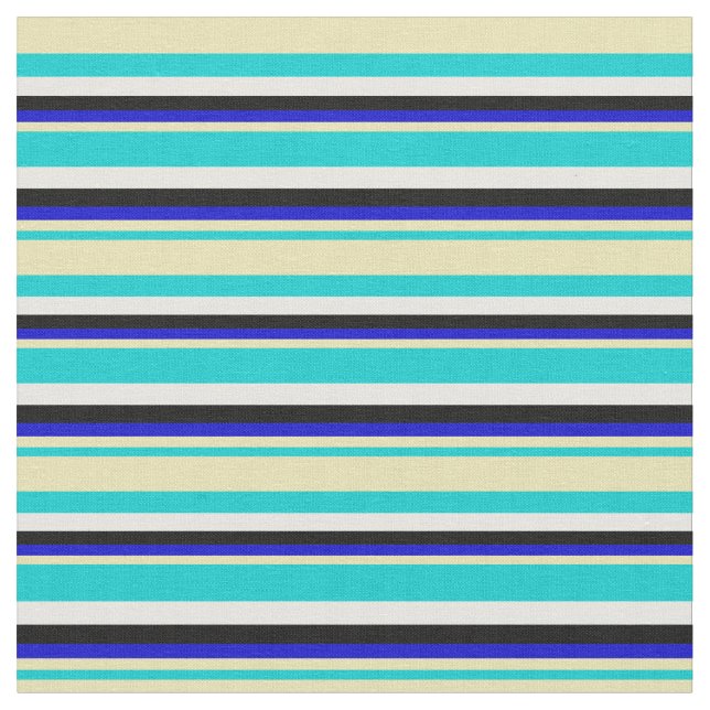Dark Turquoise, Tan, Blue, Black & White Coloured Fabric (Close Up)