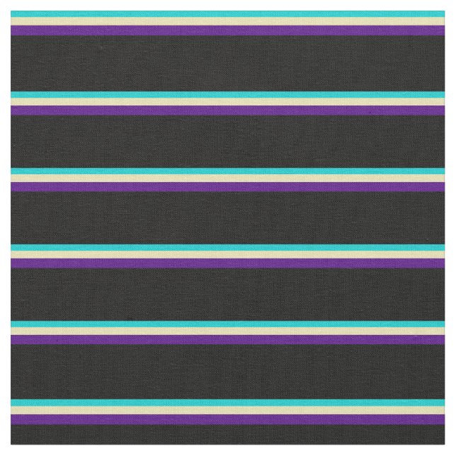 Dark Turquoise, Tan, Indigo & Black Coloured Lines Fabric (Close Up)
