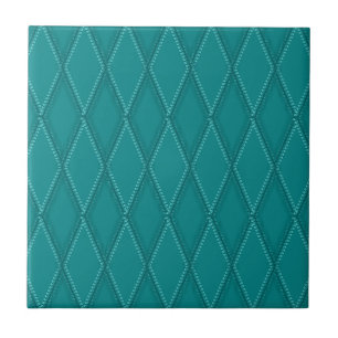 Dark Turquoise Teal Diamond Pattern Ceramic Tile
