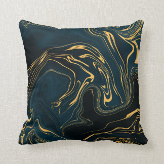 Dark Turquoise Teal Gold Black Rich Abstract Art Cushion