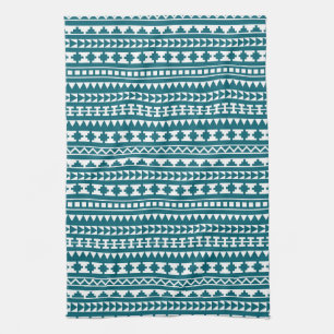 Dark Turquoise Tribal Aztec Pattern Tea Towel