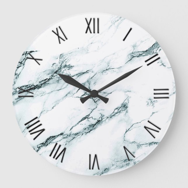 Dark Turquoise Vein Marble w Roman Numerals Large Clock (Front)