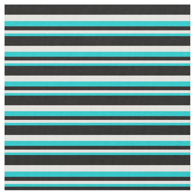 Dark Turquoise, White & Black Pattern Fabric (Close Up)