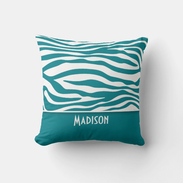 Dark Turquoise Zebra Stripes; Personalised Cushion (Front)