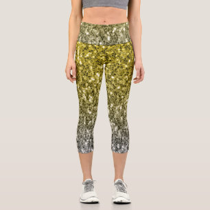 Dark ultimate grey yellow sparkles ombre  capri leggings