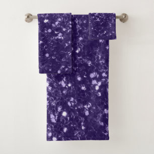 Dark ultra violet purple glitter sparkles bath towel set