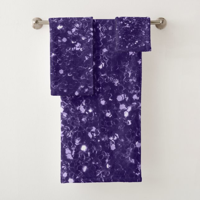 Dark ultra violet purple glitter sparkles bath towel set (Insitu)