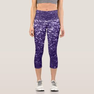 Dark ultra violet purple glitter sparkles capri leggings