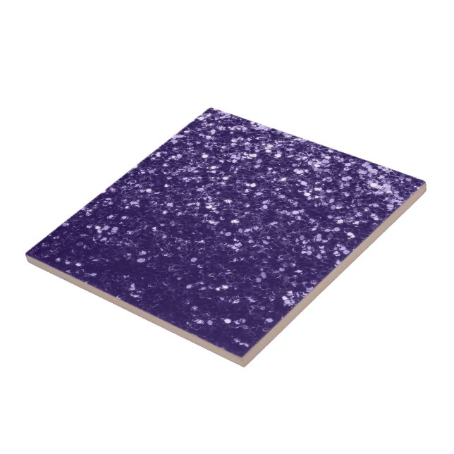 Dark ultra violet purple glitter sparkles ceramic tile (Side)